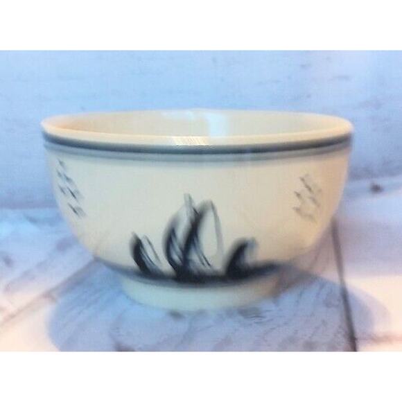 Vtg. Delft Blue bowl Windmills Dutch Town Sailboats 5 1/2” cereal soup serving - Picture 2 of 7